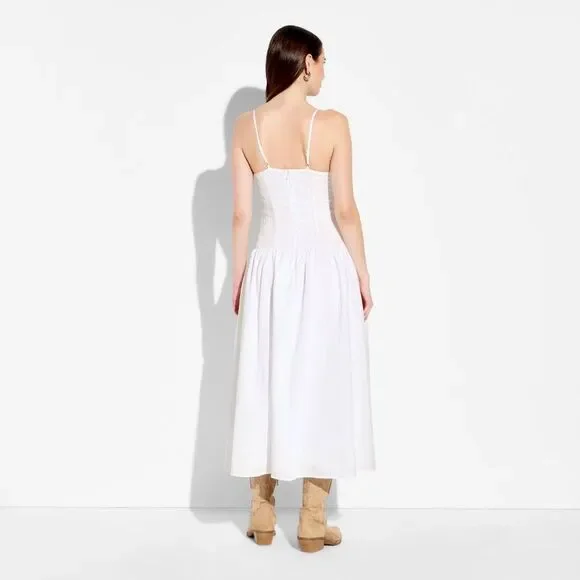 Wild Fable - Women's High Neck Dropped Waist Midi A-Line Dress  White - Picture 3 of 3